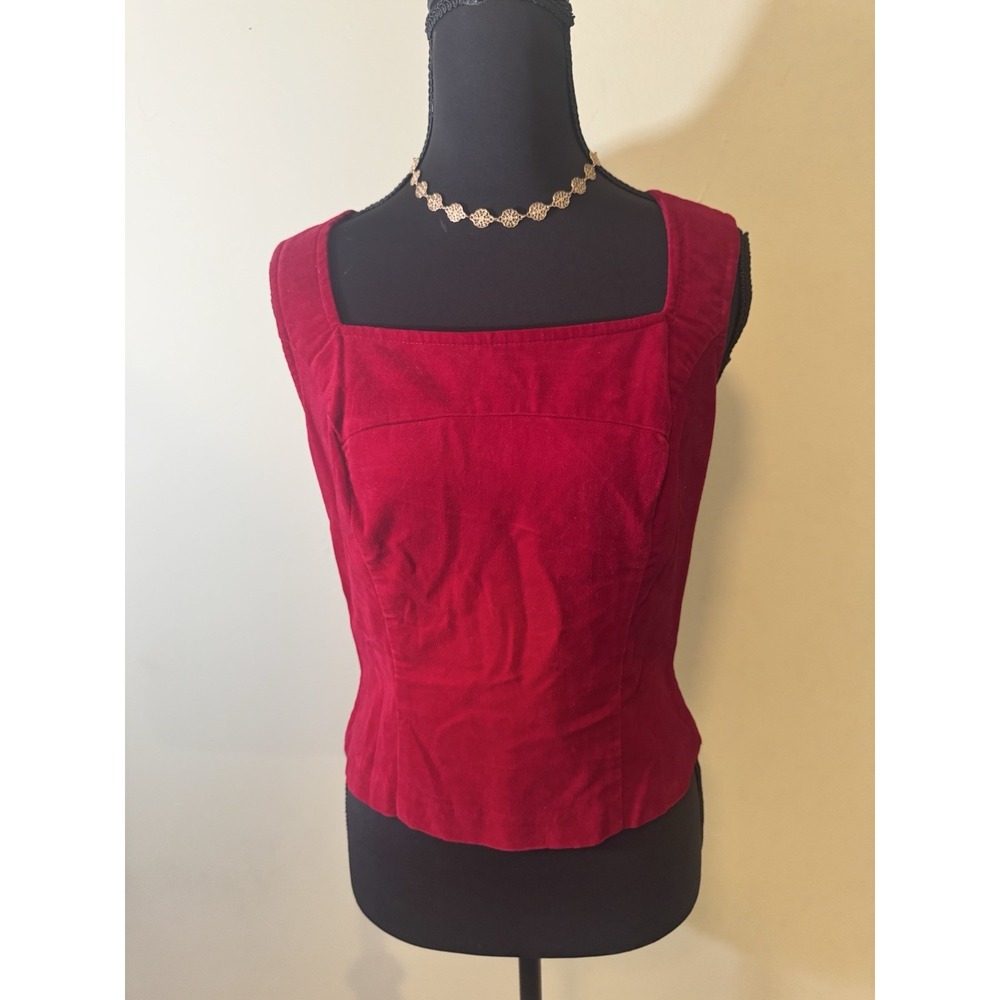 Vintage 90s Y2K XOXO Red Velvet Corset Top Sz 1 Square Neck Made USA